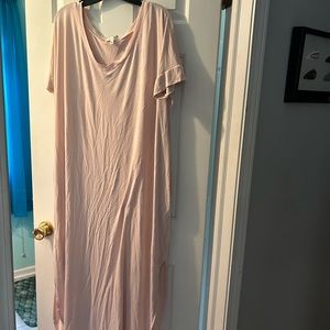 Light Pink tshirt maxi dress with dolphin hem slits and back dart